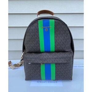 Michael Kors Backpack Medium Stripe Signature Logo Palm Green